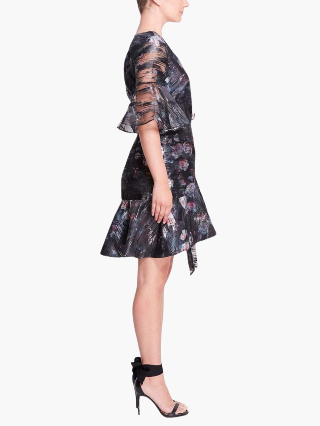 Printed Floral Fil Coupe Wrap Mini Dress | Black