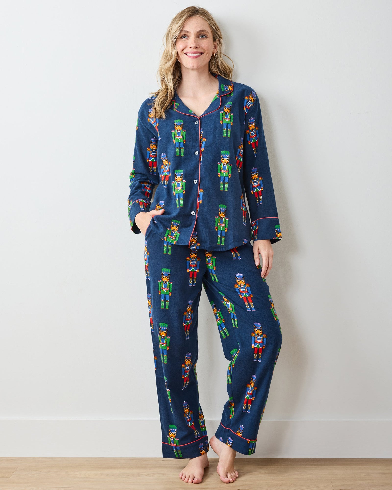 Leopard Nutcrackers - Petite Midweight Flannel Long PJ Set - Navy - Printfresh