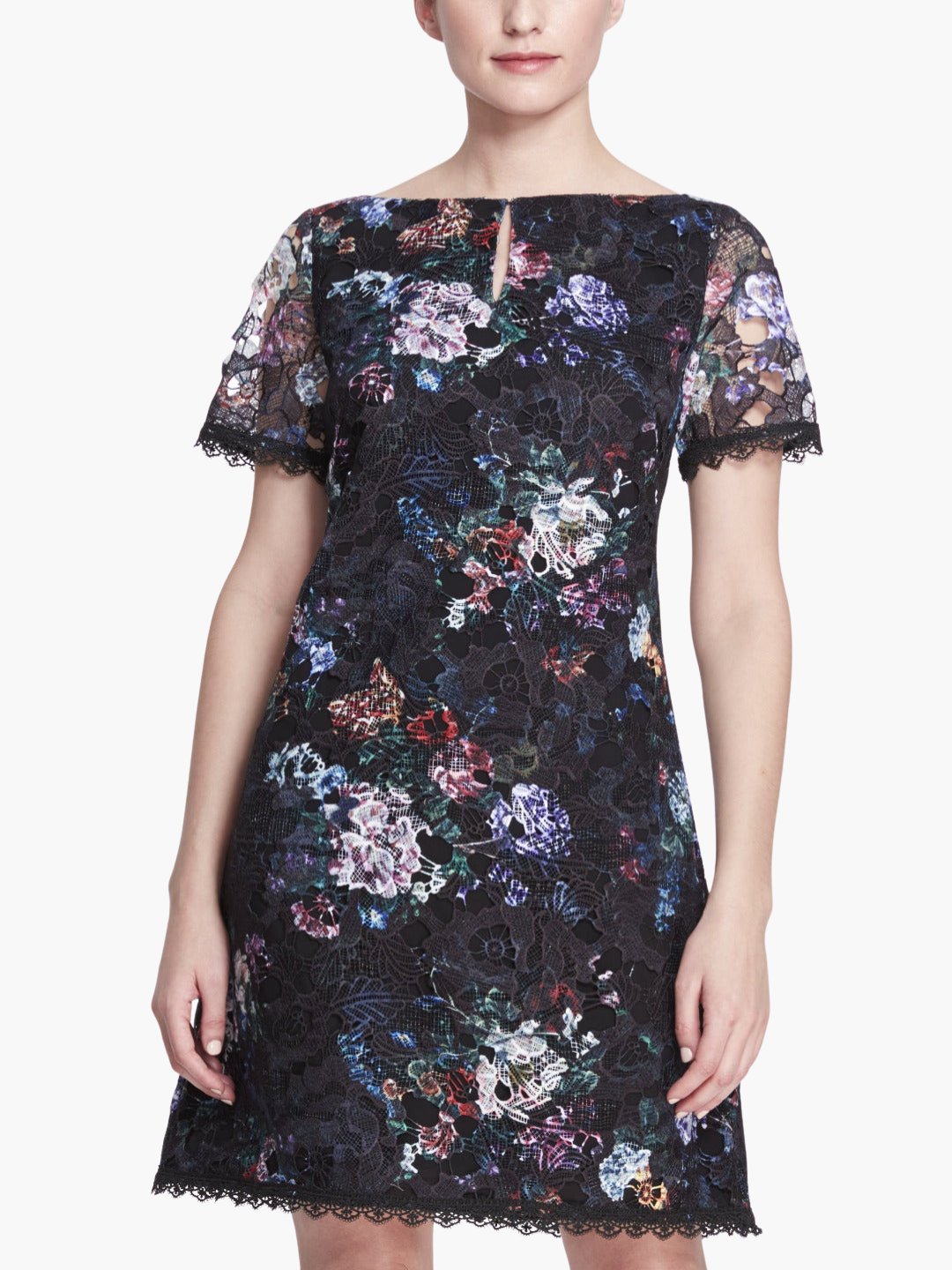 A-Line Floral Lace Mini Dress | Black