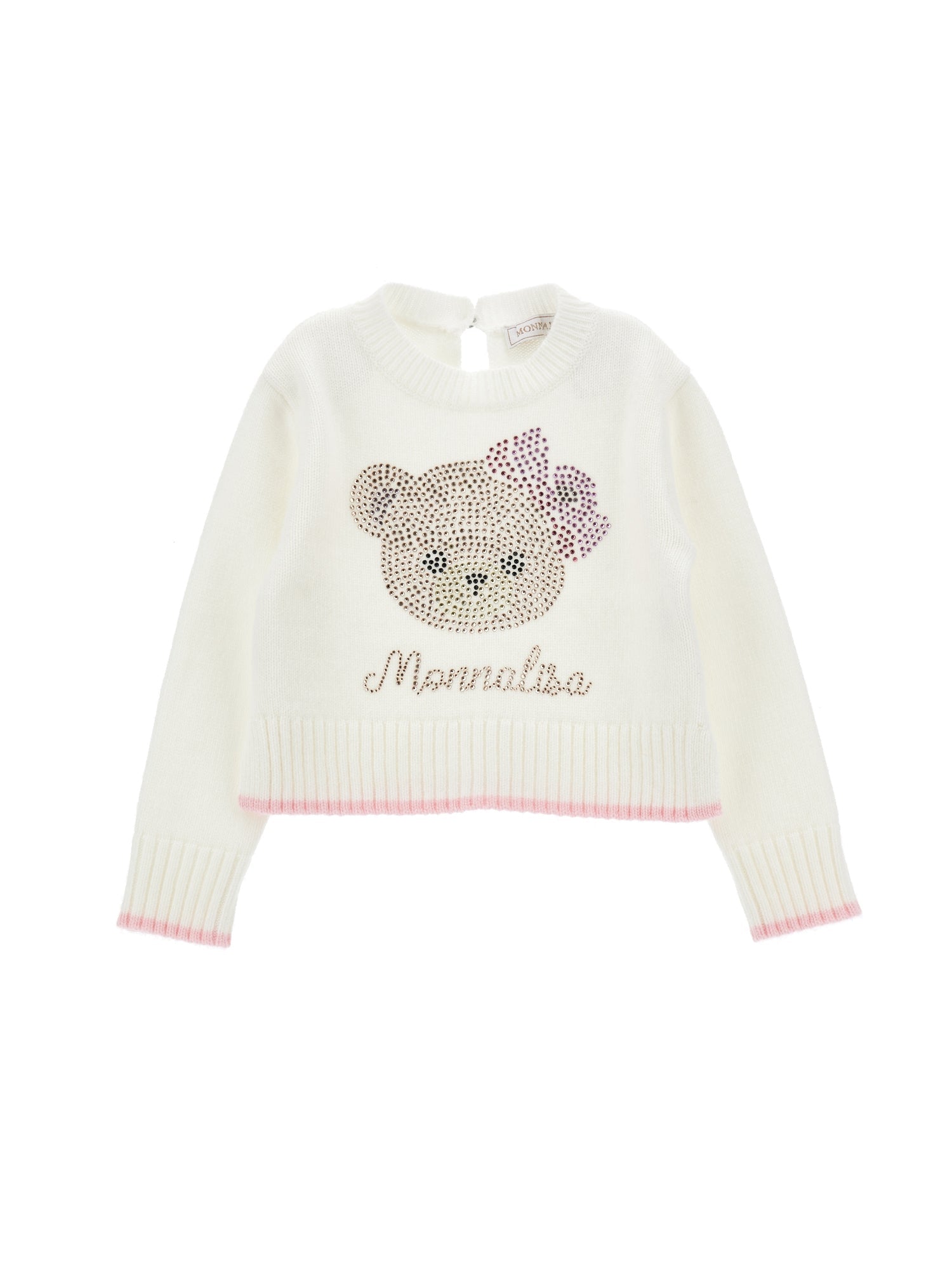 Girls | Soft Sweater With Rhinestone Teddy Bear | Cream/FairyTale