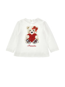 Girls | Rhinestone Teddy Bear T-Shirt | Cream