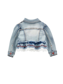 Girls | Denim Jacket With Embroidery And Lace | Stone Bleach