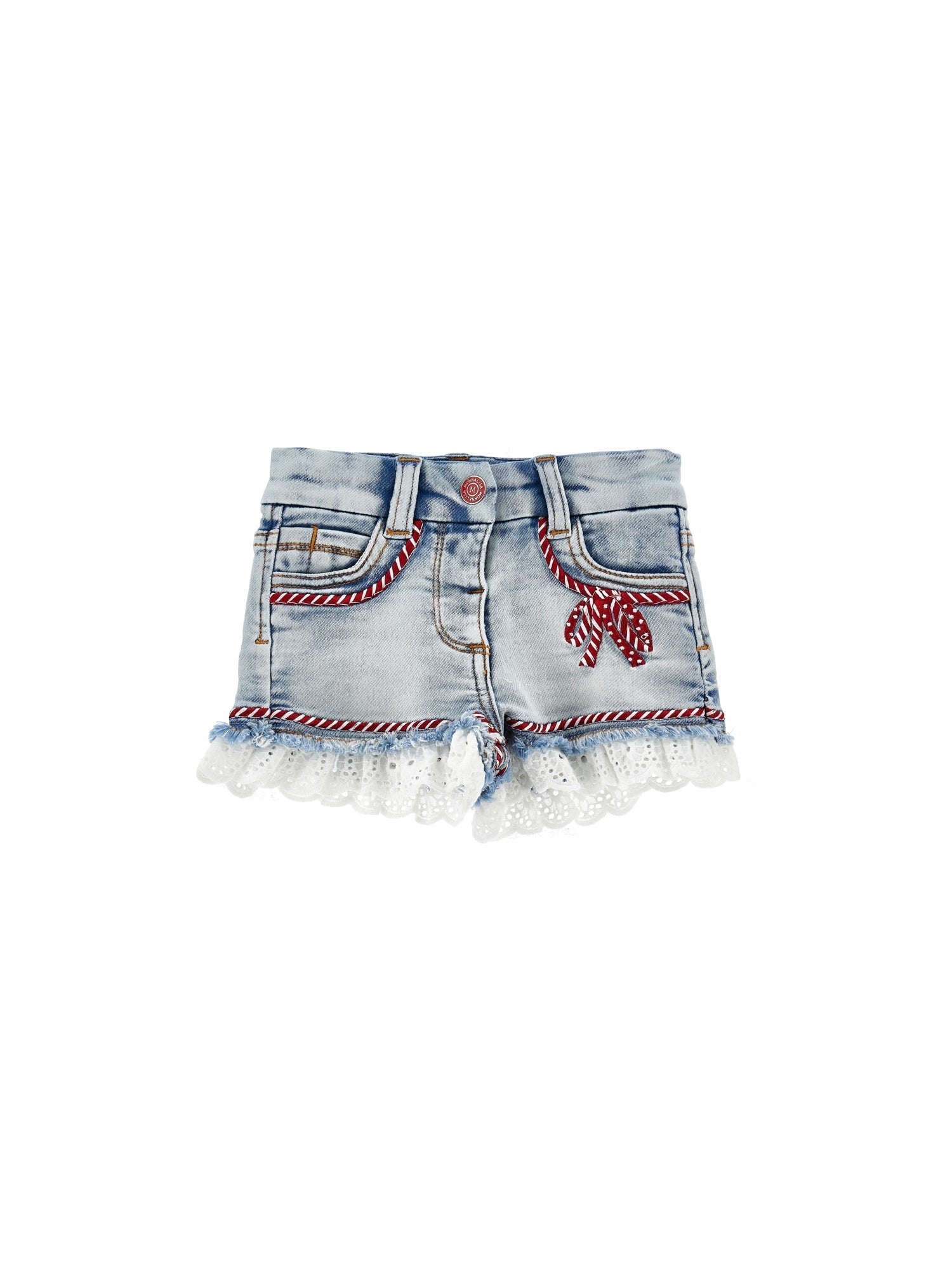 Girls | Denim Shorts With Embroidery And Lace | Stone Bleach