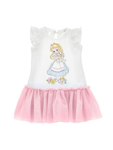 Girls | Two-Tone Alice Print Dress | White/FairyTale Pink