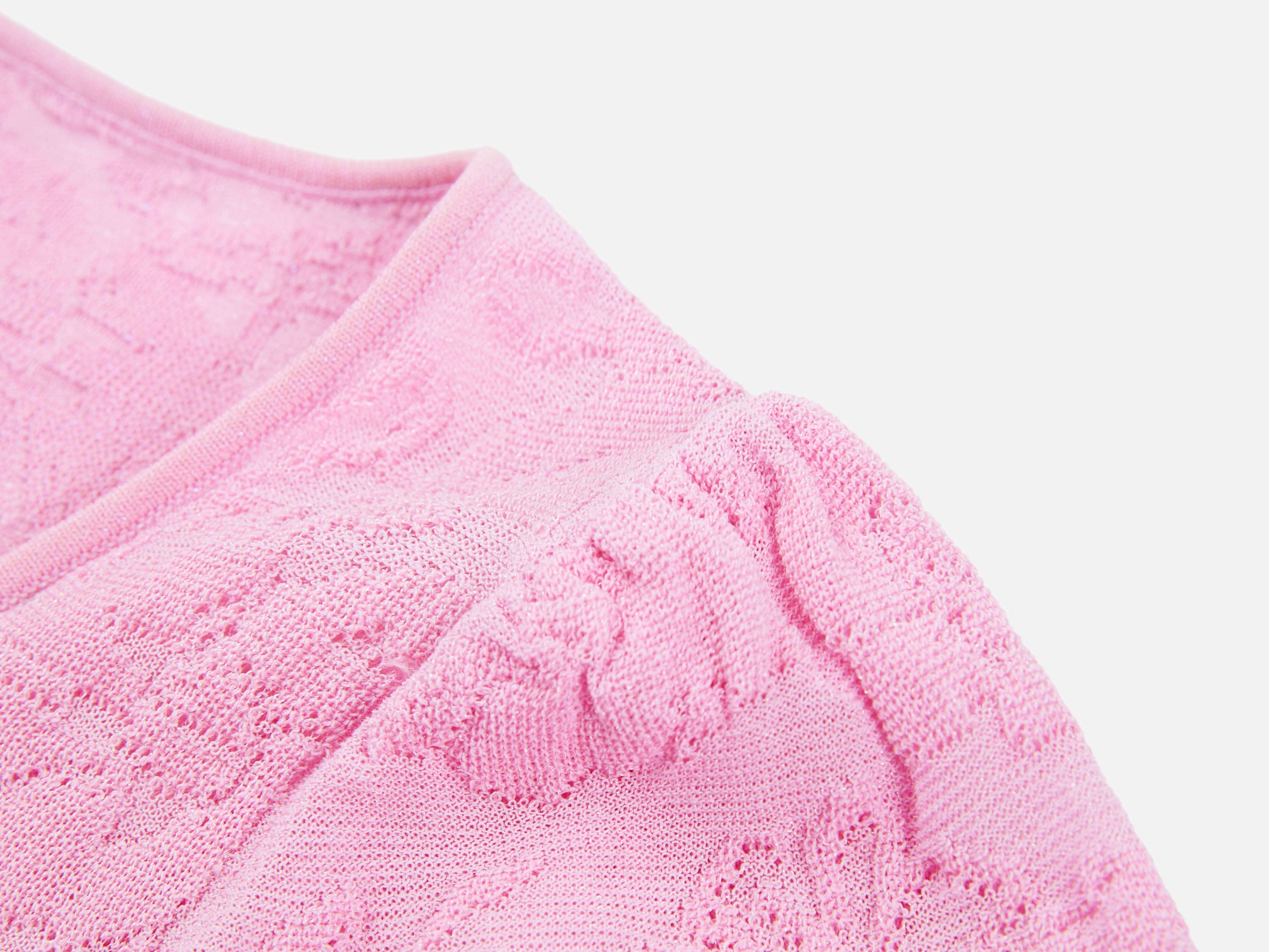 Textured Openwork Jacquard Drawstring Waist Knit Top | Pink