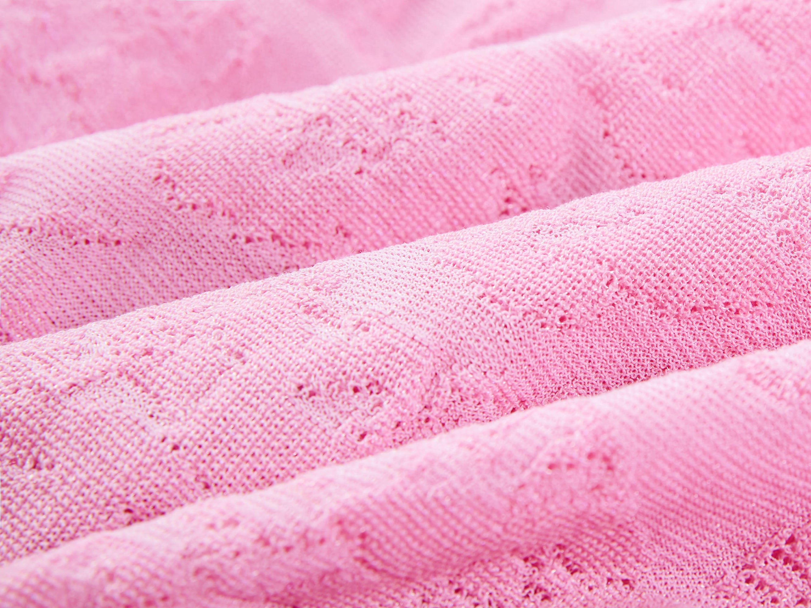 Textured Openwork Jacquard Drawstring Waist Knit Top | Pink