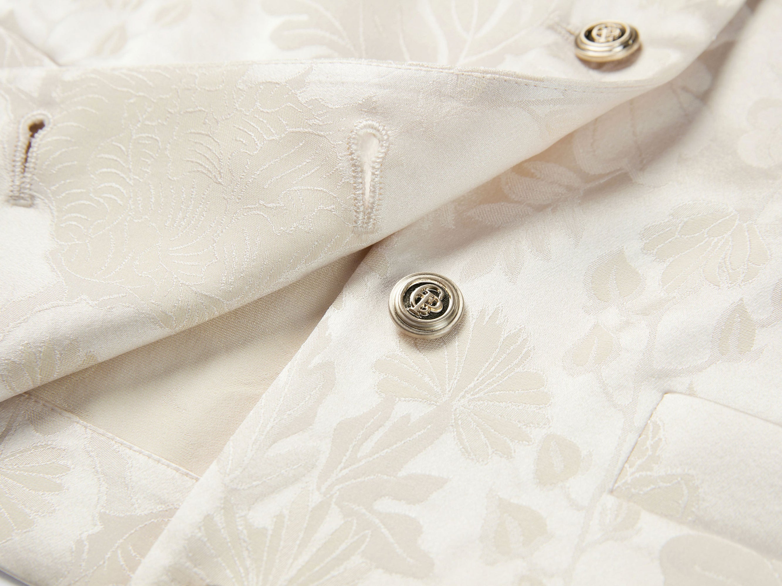 Jacquard Pattern Silk-Blend Top | Beige