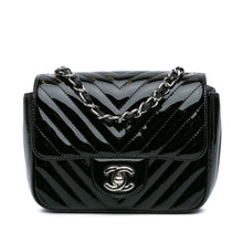 Chanel | Pre-Owned Mini Square Classic Chevron Patent Flap | Black