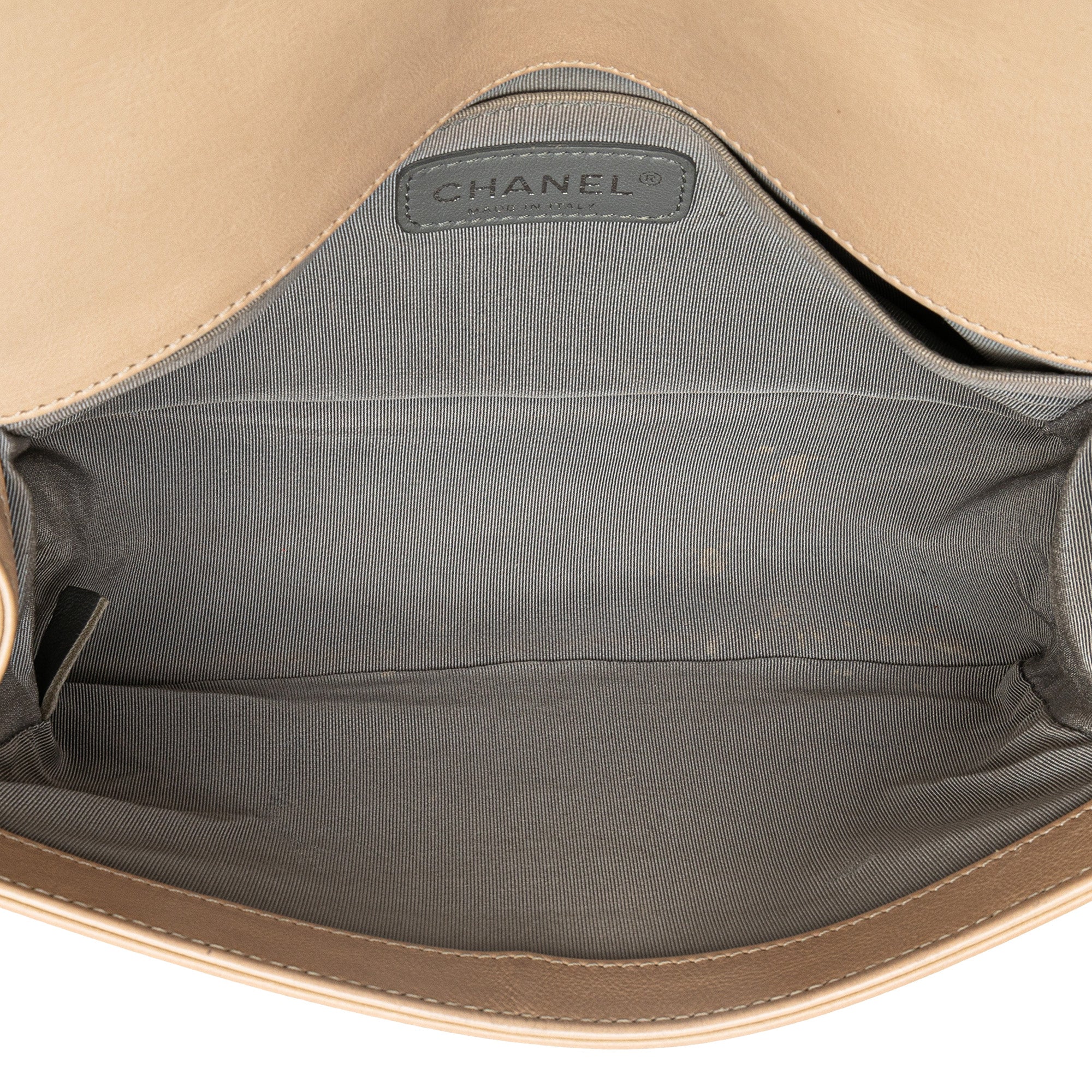 Chanel | Pre-Owned Old Medium Aged Calfskin Double Stitch Boy Flap | Brown/Beige