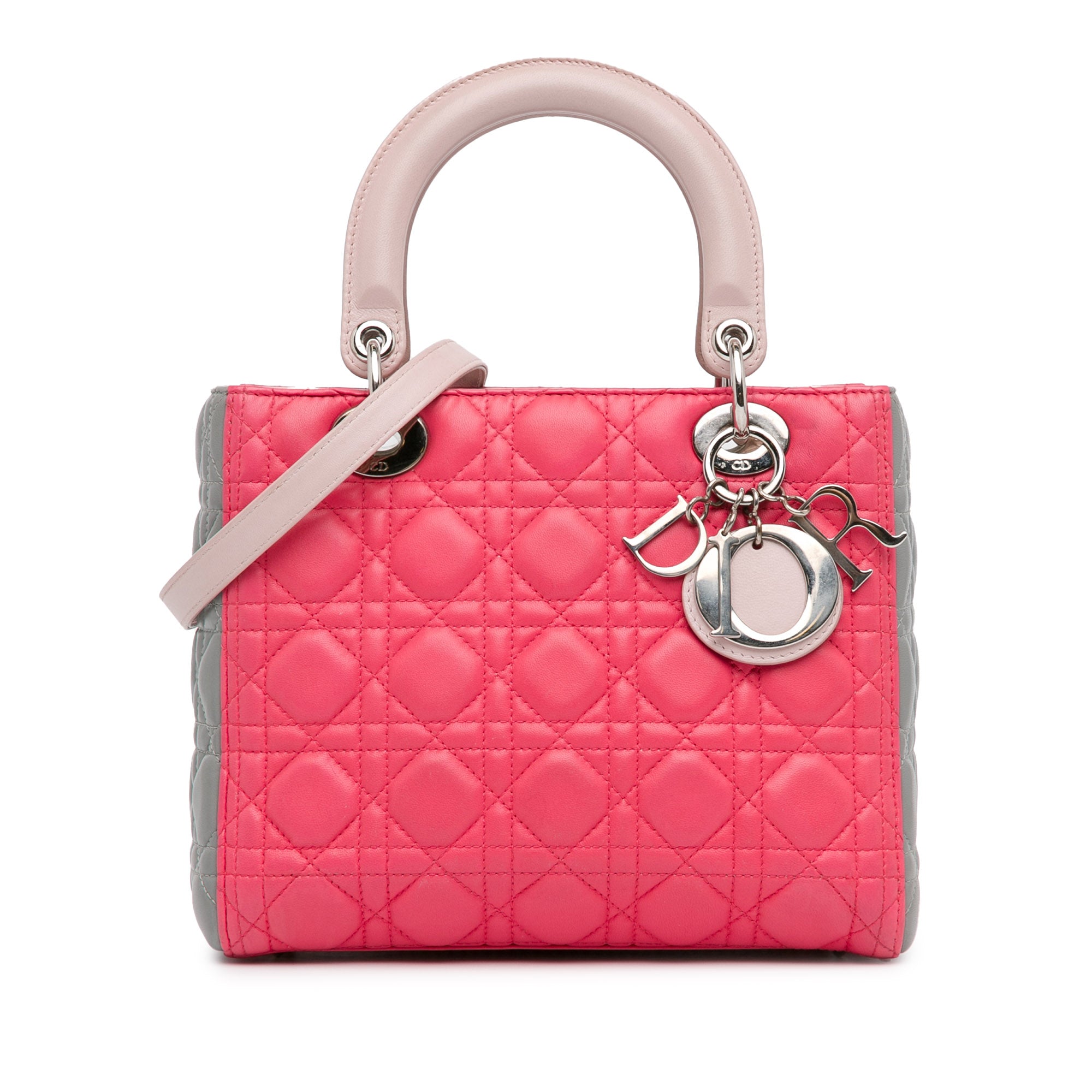 Dior | Pre-Owned Medium Tricolor Lambskin Cannage Lady | PinkPink/Light Pink