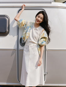 A-line Denim Skirt | White