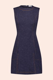 Stretch Denim Seamed A-Line Dress | Midnight