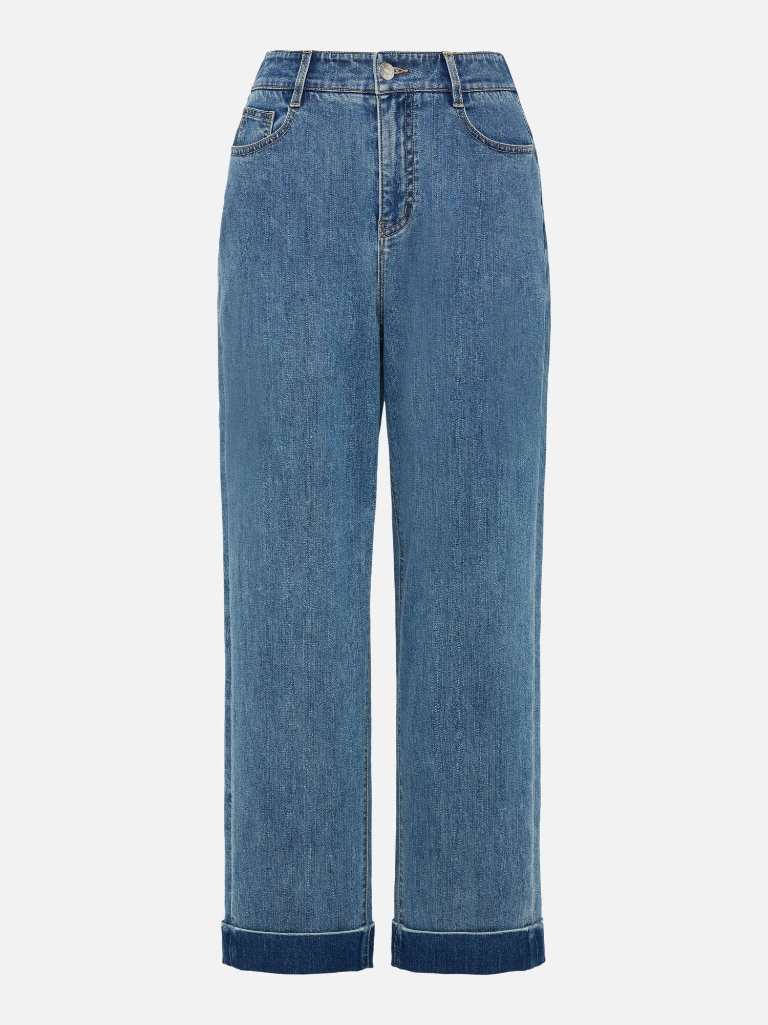 Rolled Hem Straight-Leg Jeans | Blue