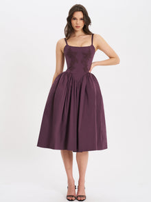 Oakleigh Blackberry Purple Cotton Lace-up Back Midi Dress | Black