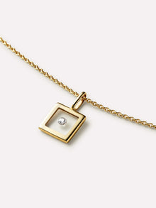 Square Floating Charm Pendant | 10K Solid Gold | 0.02 CTW Diamond/Clear Enamel