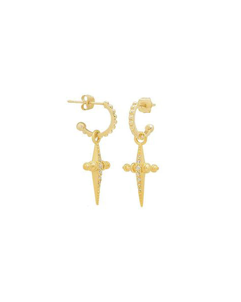 Pave Mini Cross Hoops | Gold