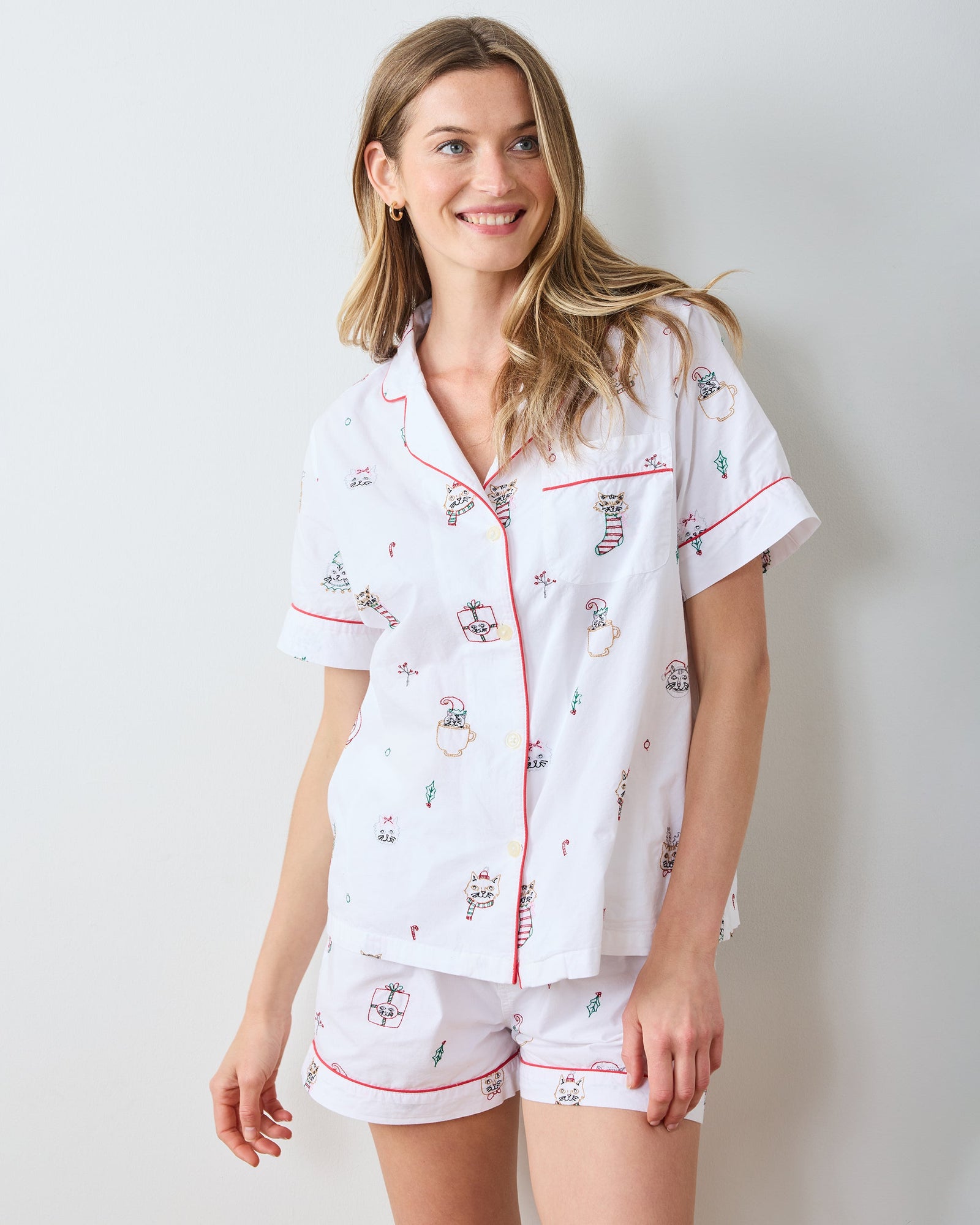 Holiday Cats - Short PJ Set - Cloud - Printfresh