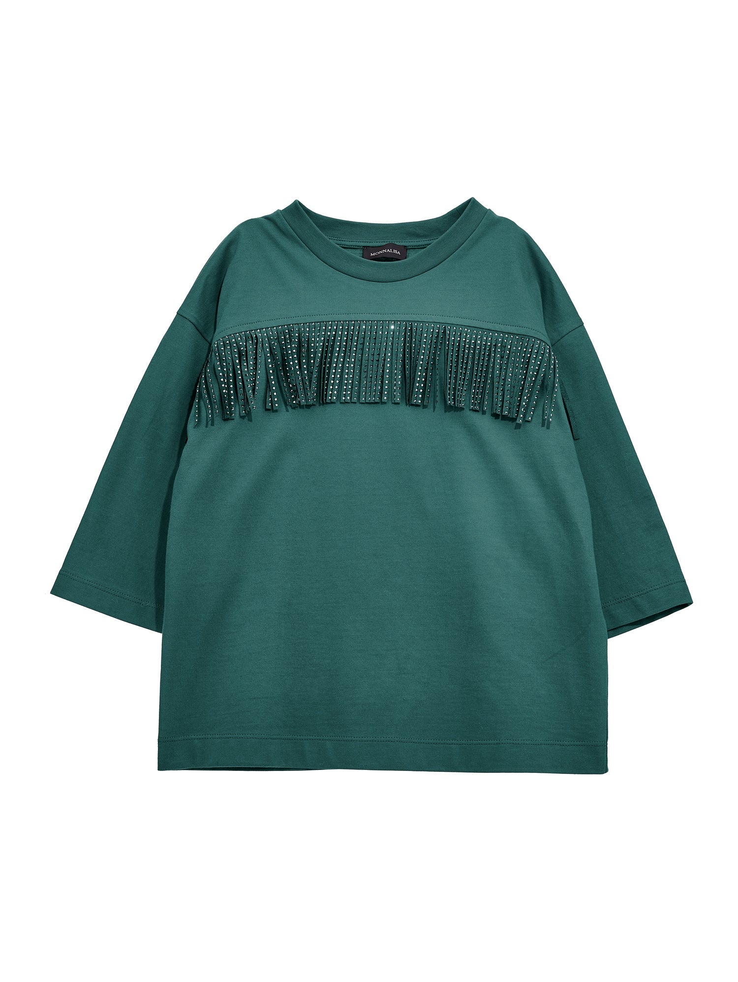 Girls | Maxi Jersey T-Shirt With Fringes | Forest Green