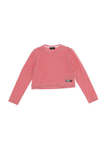 Girls | Striped Jersey Mini Pullover | Cream/Ruby