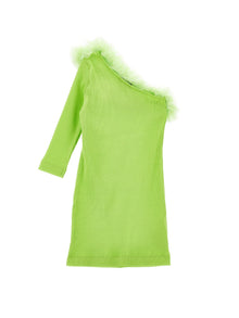 Girls | One-Shoulder Viscose Dress | Lime Green