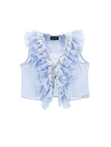 Girls | Top Wand With Ruffles | Cream/Sky Blue