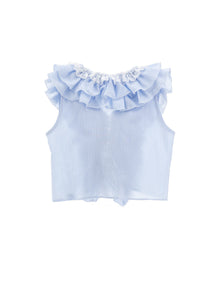 Girls | Top Wand With Ruffles | Cream/Sky Blue