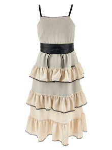 Girls | Long Georgette Dress With Flounces | Beige