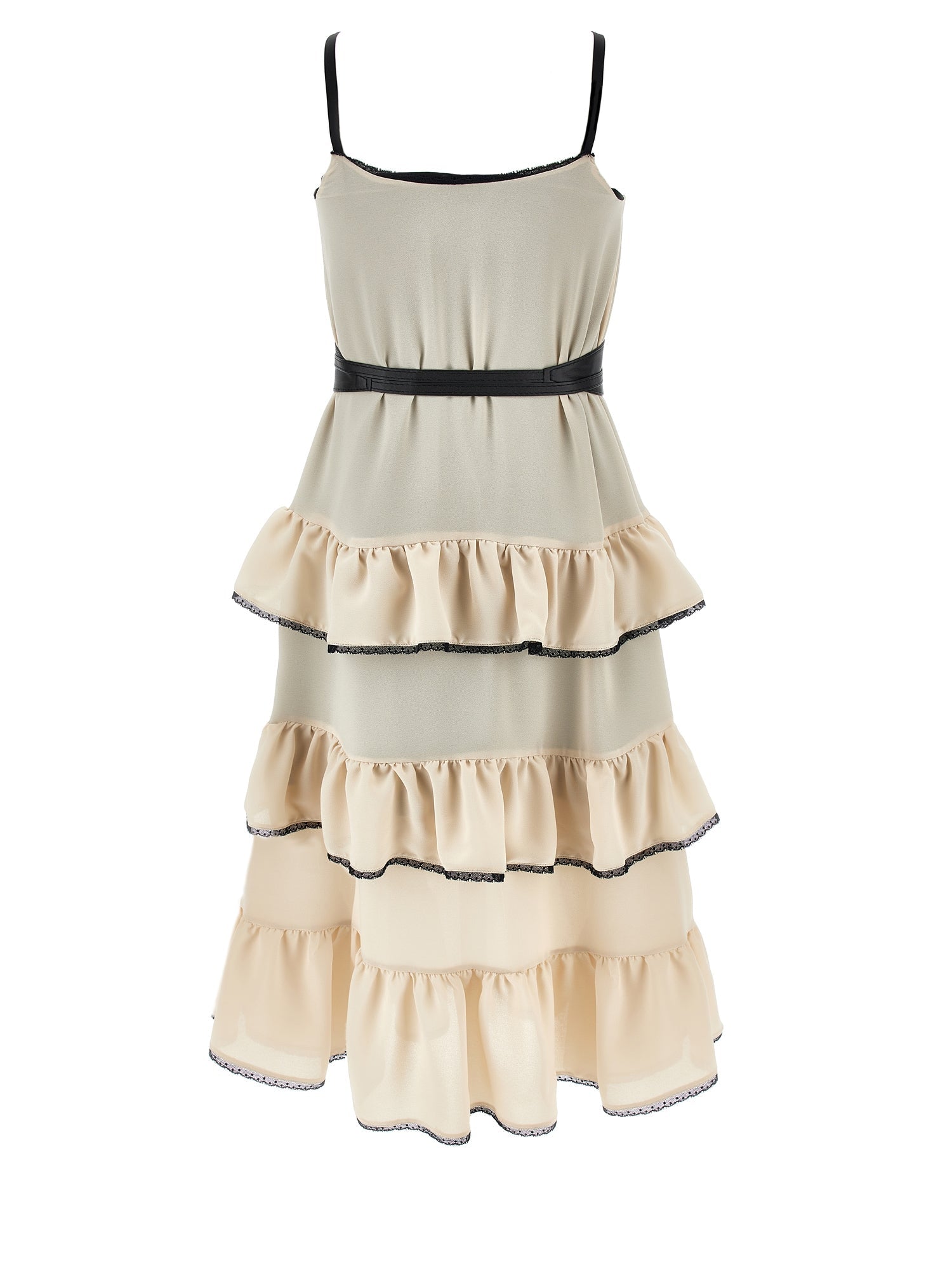 Girls | Long Georgette Dress With Flounces | Beige