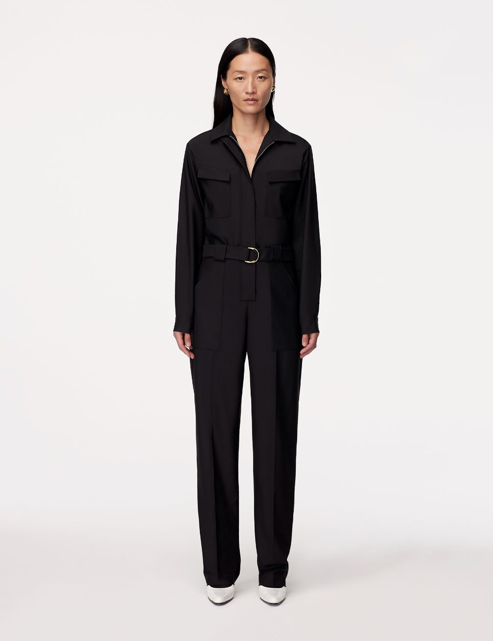Another Tomorrow Relaxed Utility Jumpsuit in Black – Wool Women's Jumpsuit