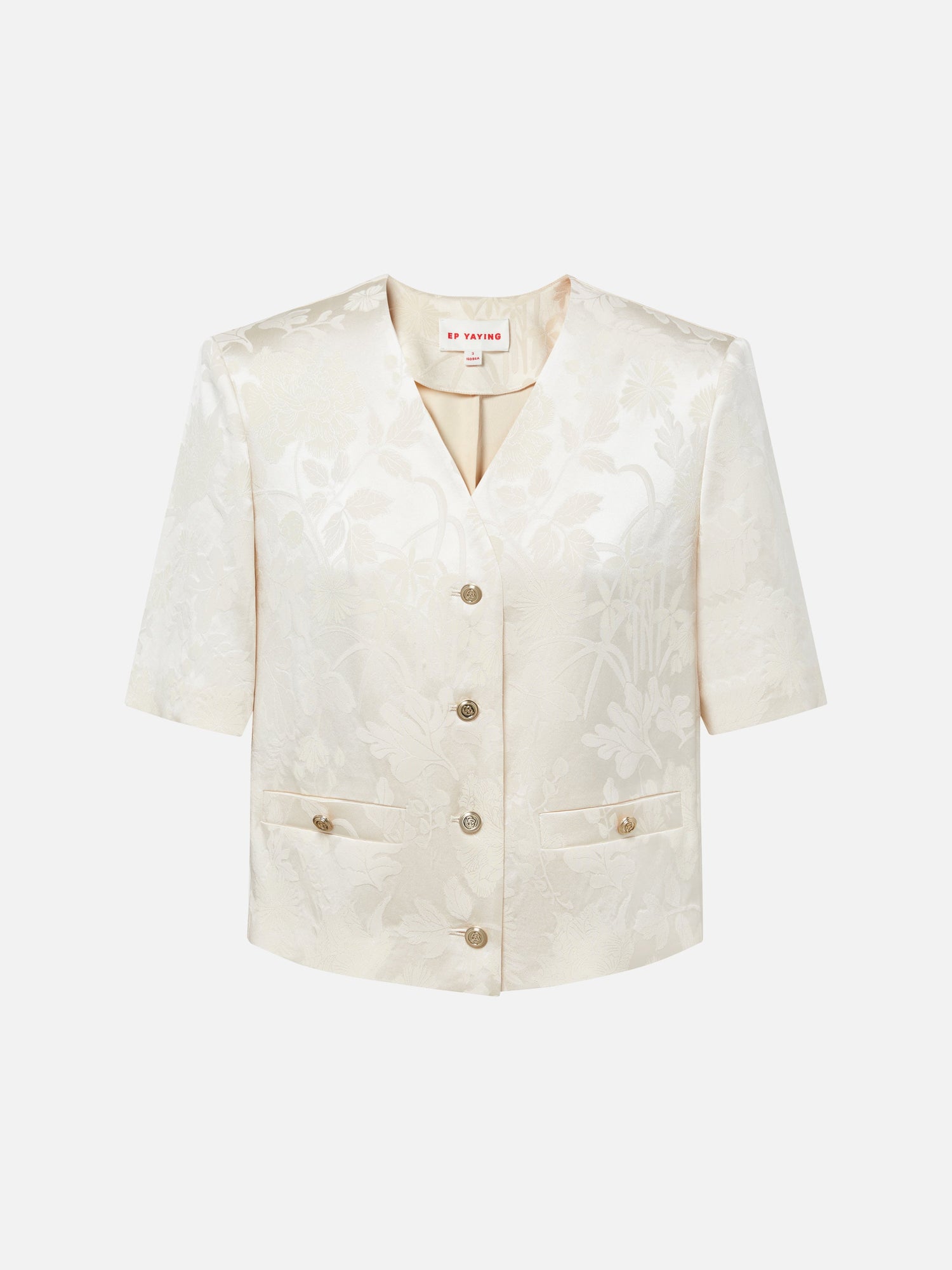 Jacquard Pattern Silk-Blend Top | Beige