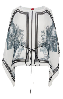 Neo-Chinese Chinese Style Printed Round Neck Silk Shirt | White