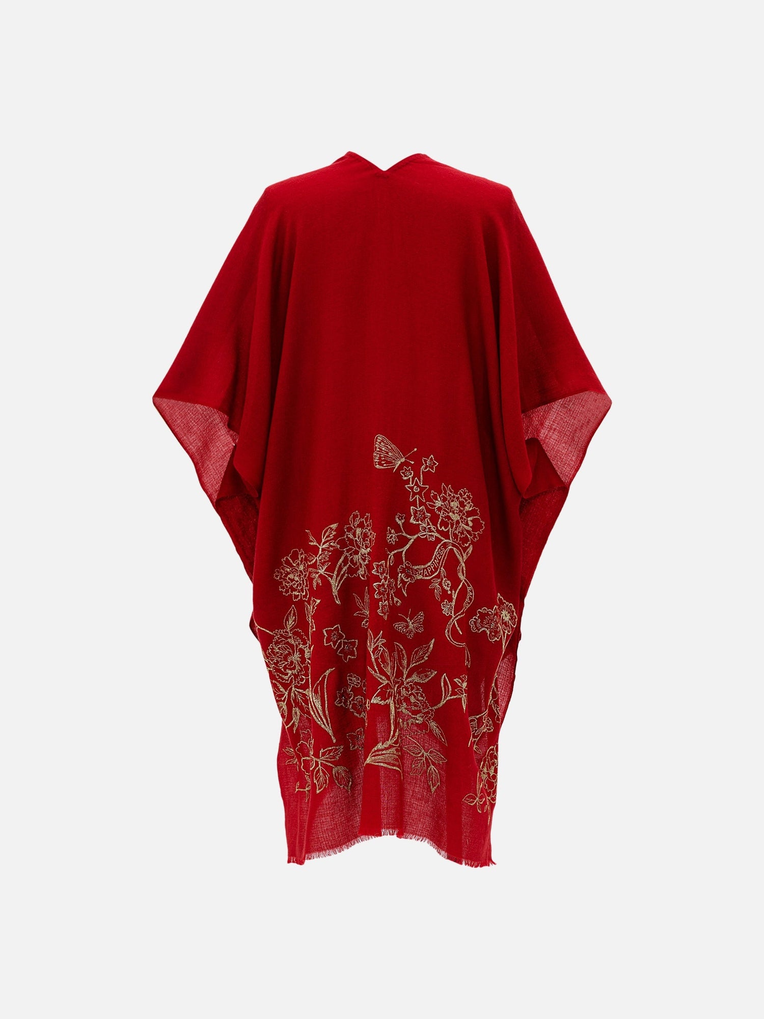 Embroidered Cashmere Shawl | Red