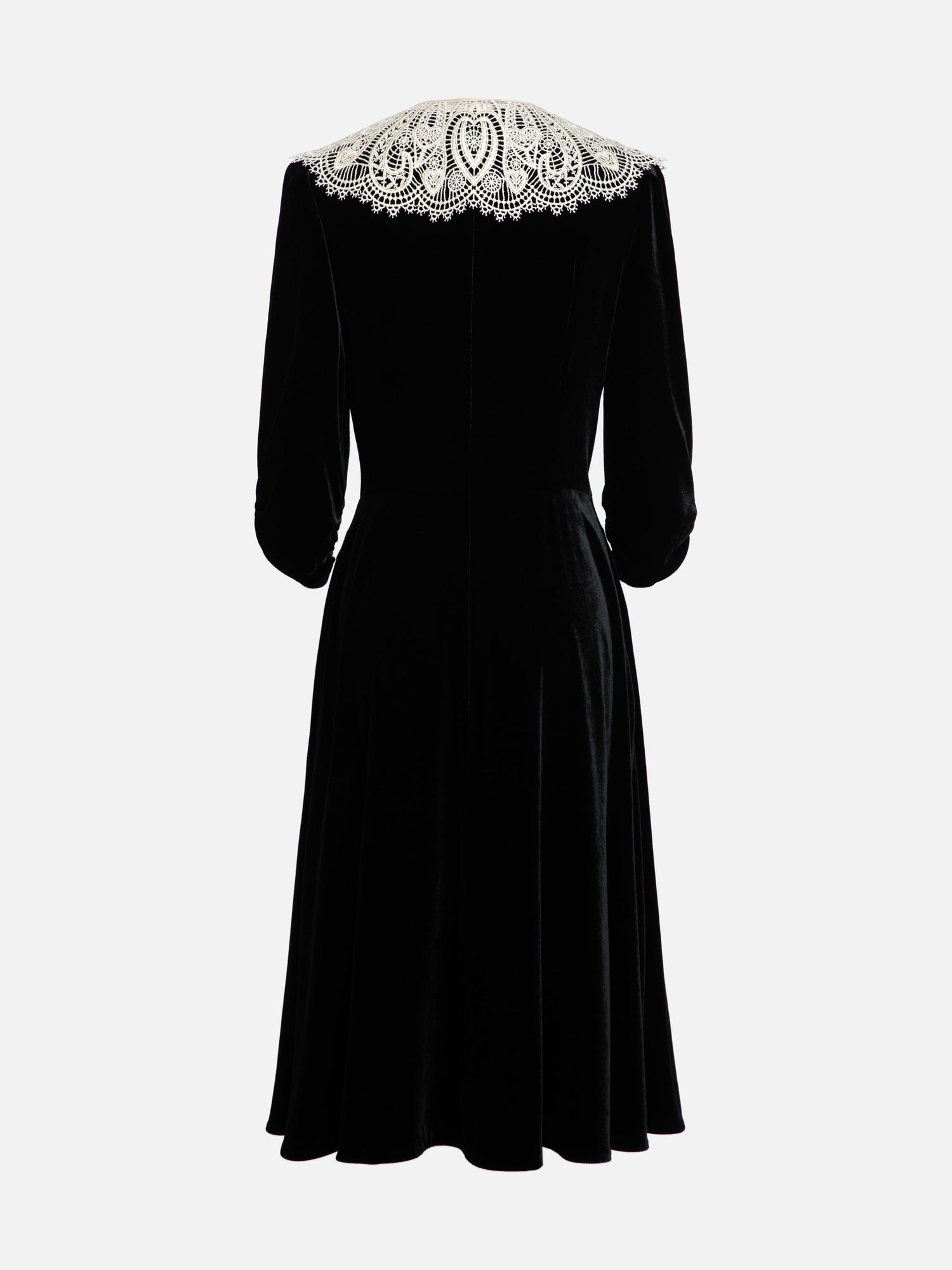 Lace Collar Velvet Knee Length Dress | Black
