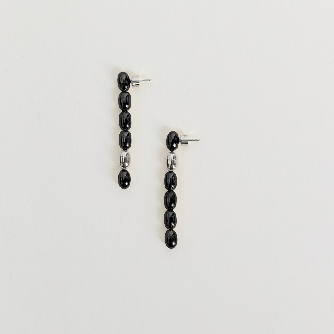 Edith Earrings | Silver PVD Plated Stainless Steel/Black Resin Beads