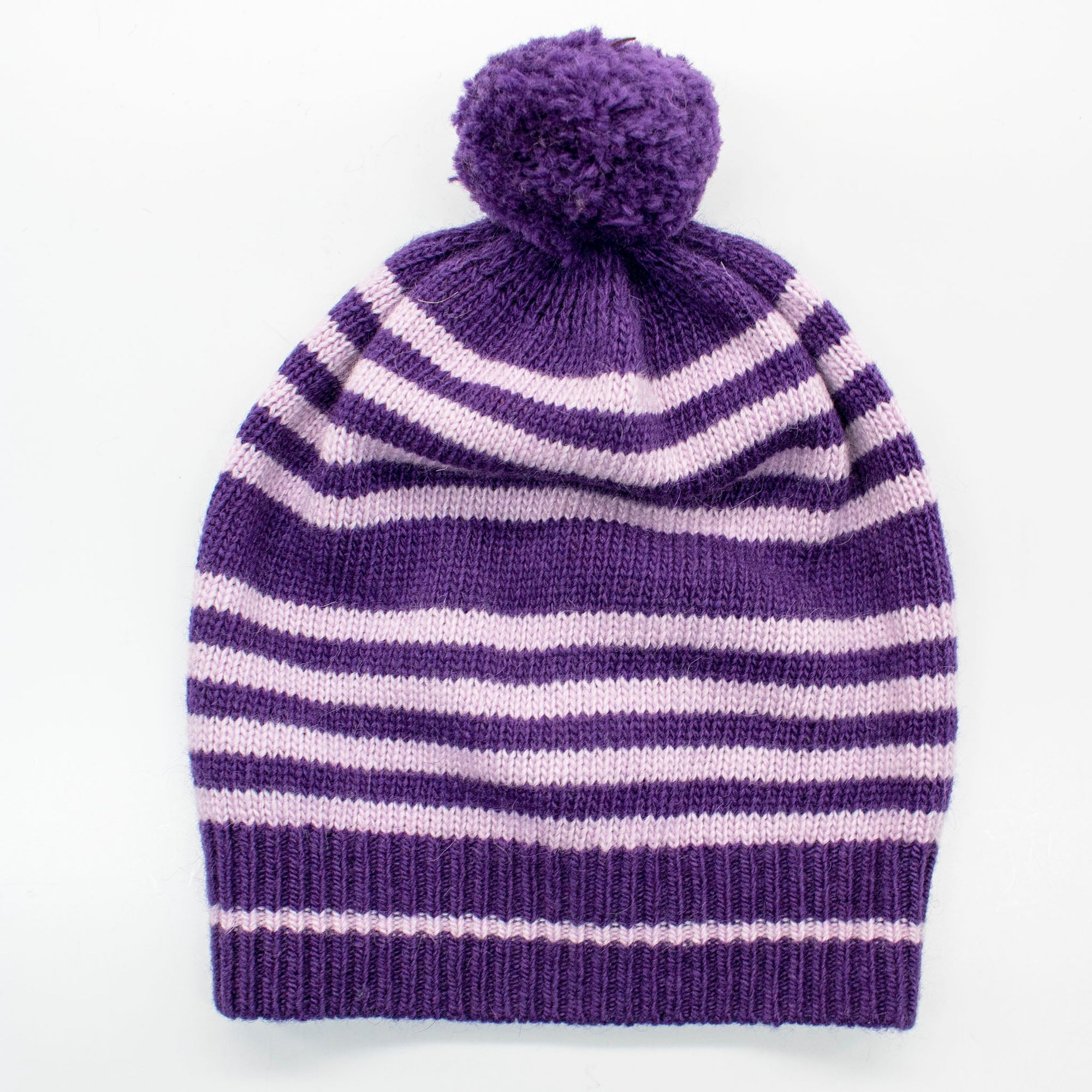 Kids Striped Slouchy Hat With Pom | Purple/Pink