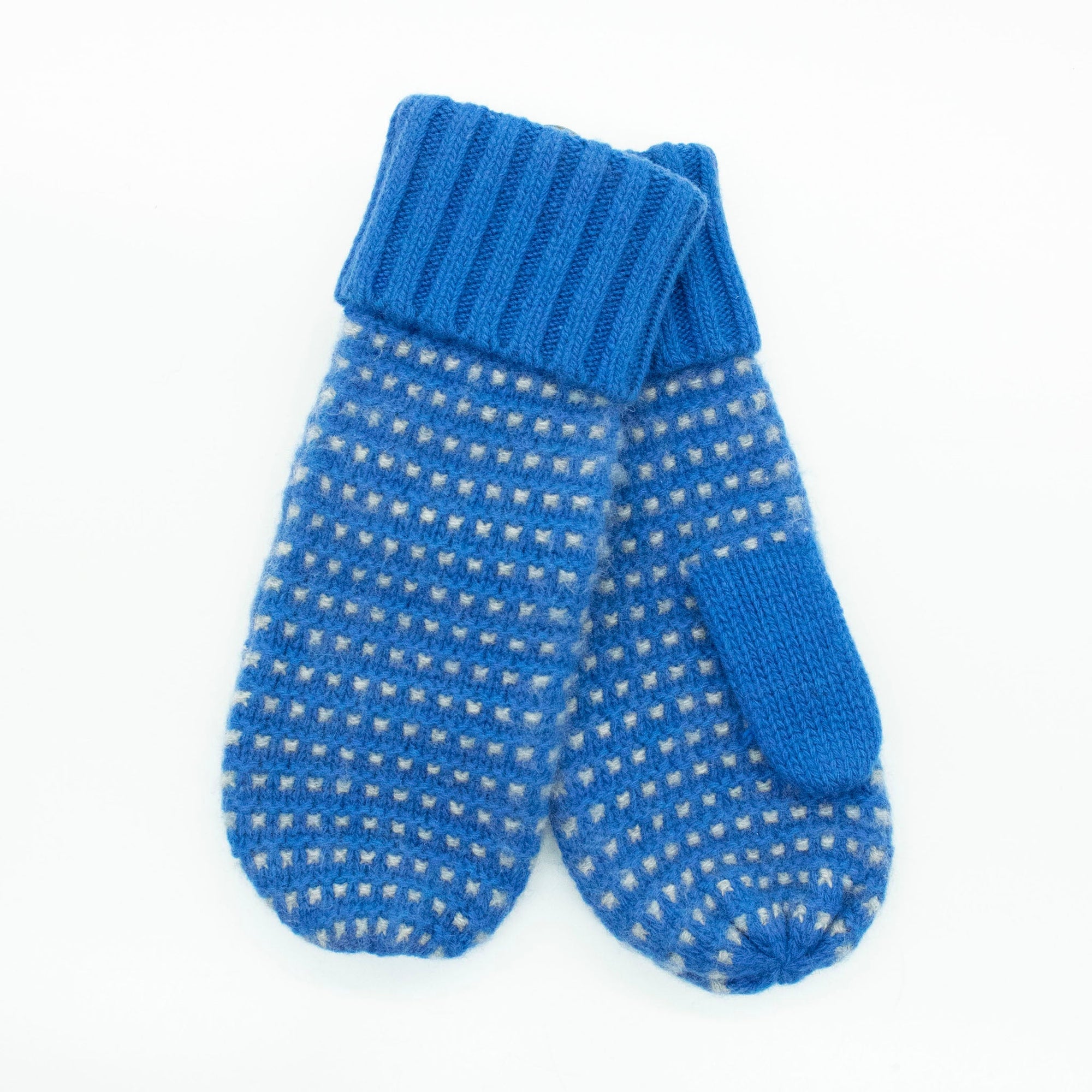 Cashmere Chunky Mittens In Fancy Stitch | Blue