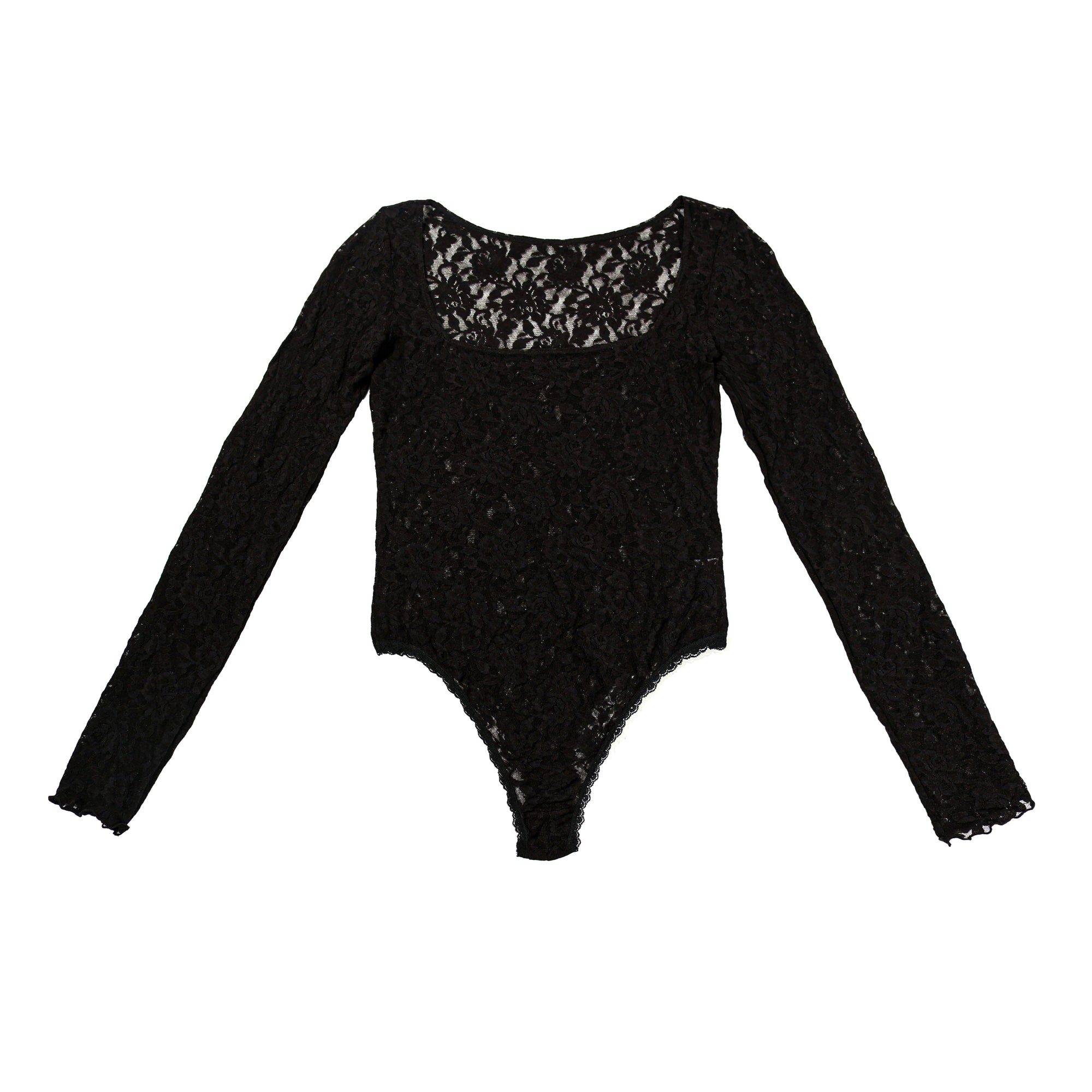 Square Neck Long Sleeve Bodysuit | Black