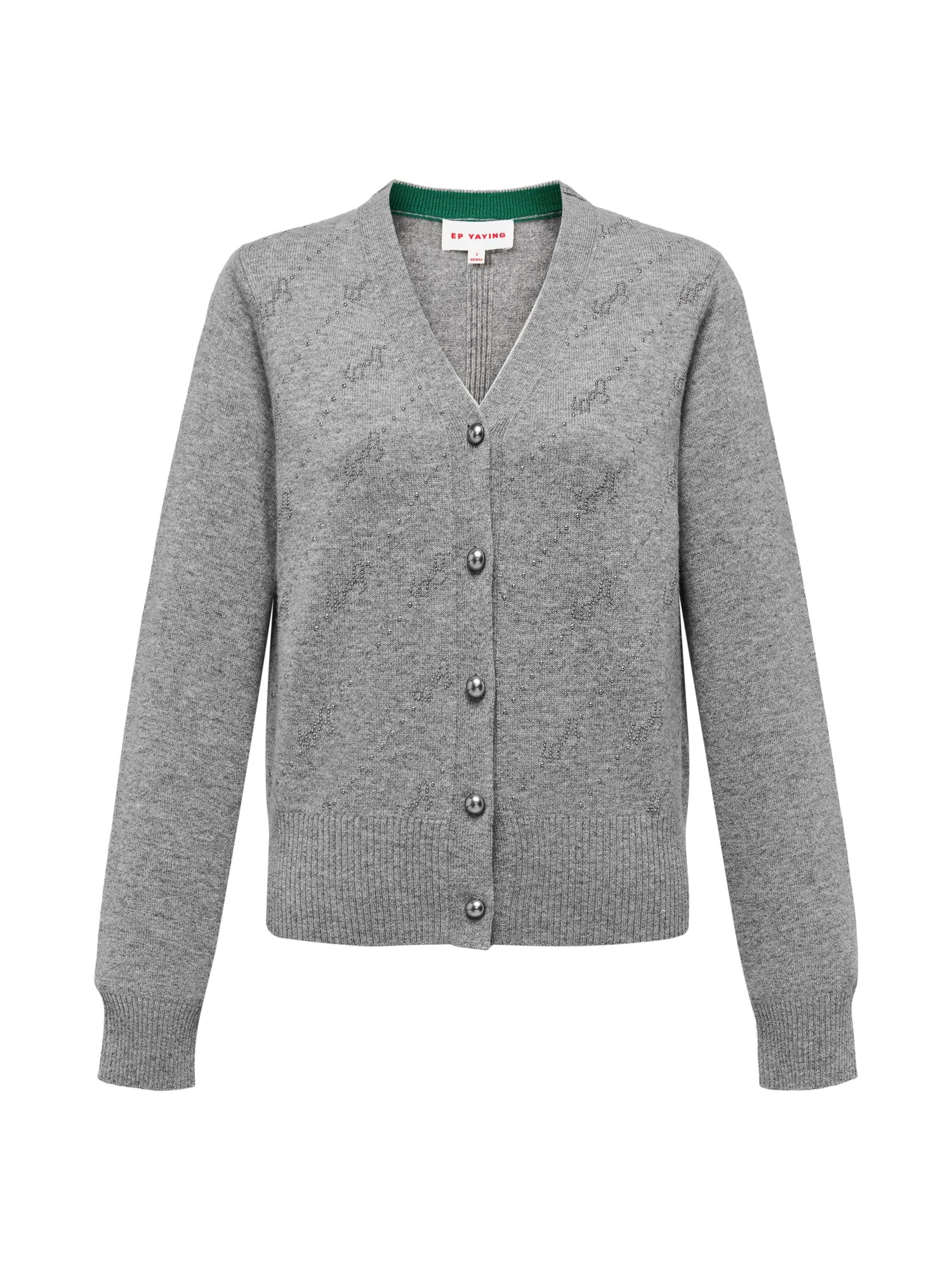 Wool Cashmere V-Neck Sequin Knit Cardigan | Grey