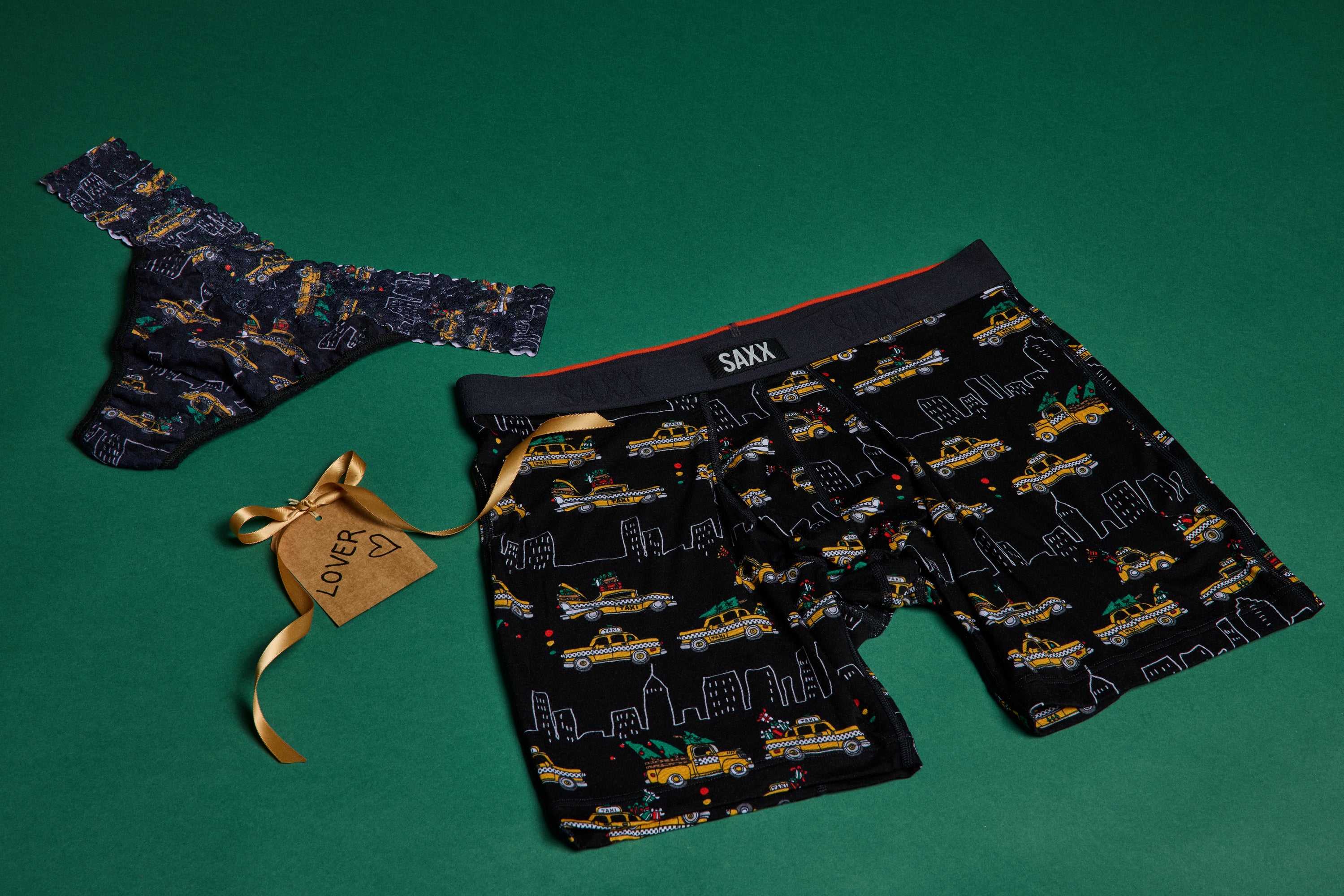 Signature Lace Original Rise Thong & Saxx Boxer Brief | Hail The Holidays | Black