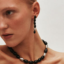 Edith Earrings | Silver PVD Plated Stainless Steel/Black Resin Beads