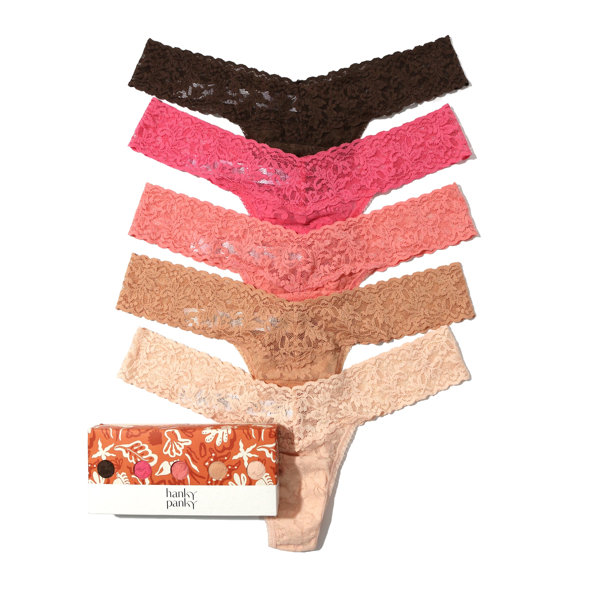 5 Pack Signature Lace Low Rise Thongs | Dutch Chocolate/Guava/Ballet Pink/Honey/Vanilla