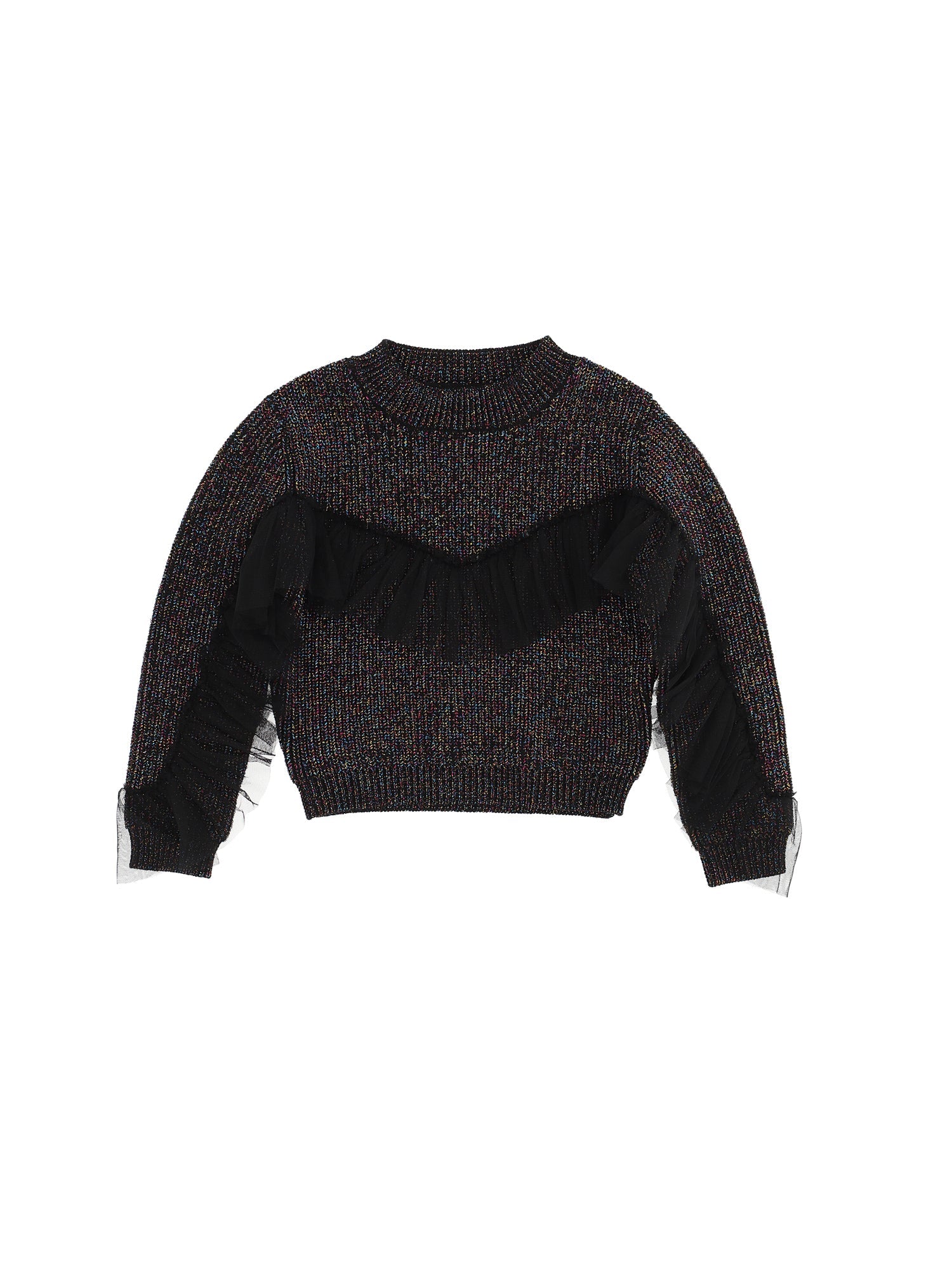 Girls | Knit Sweater With Tulle | Black/Multicolor