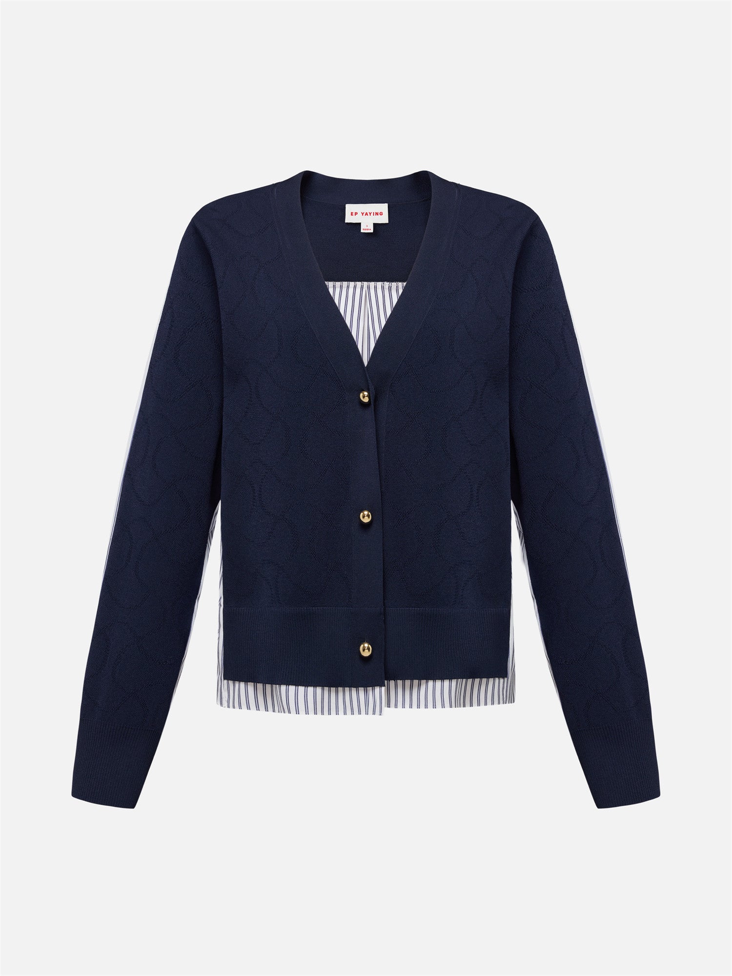 Knitted and Woven Patchwork Top | Navy