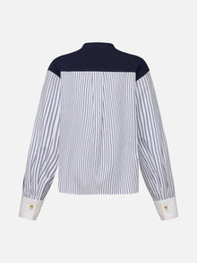 Knitted and Woven Patchwork Top | Navy