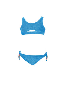 Girls | Lurex Bikini With Bra | Cornflower Blue
