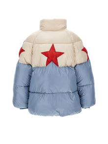 Girls | Padded Polyester Jacket With Stars | Ecru/Powder Blue