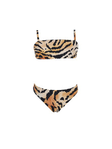 Girls | Tiger Print Two-Piece Swimsuit | Caramel/Black