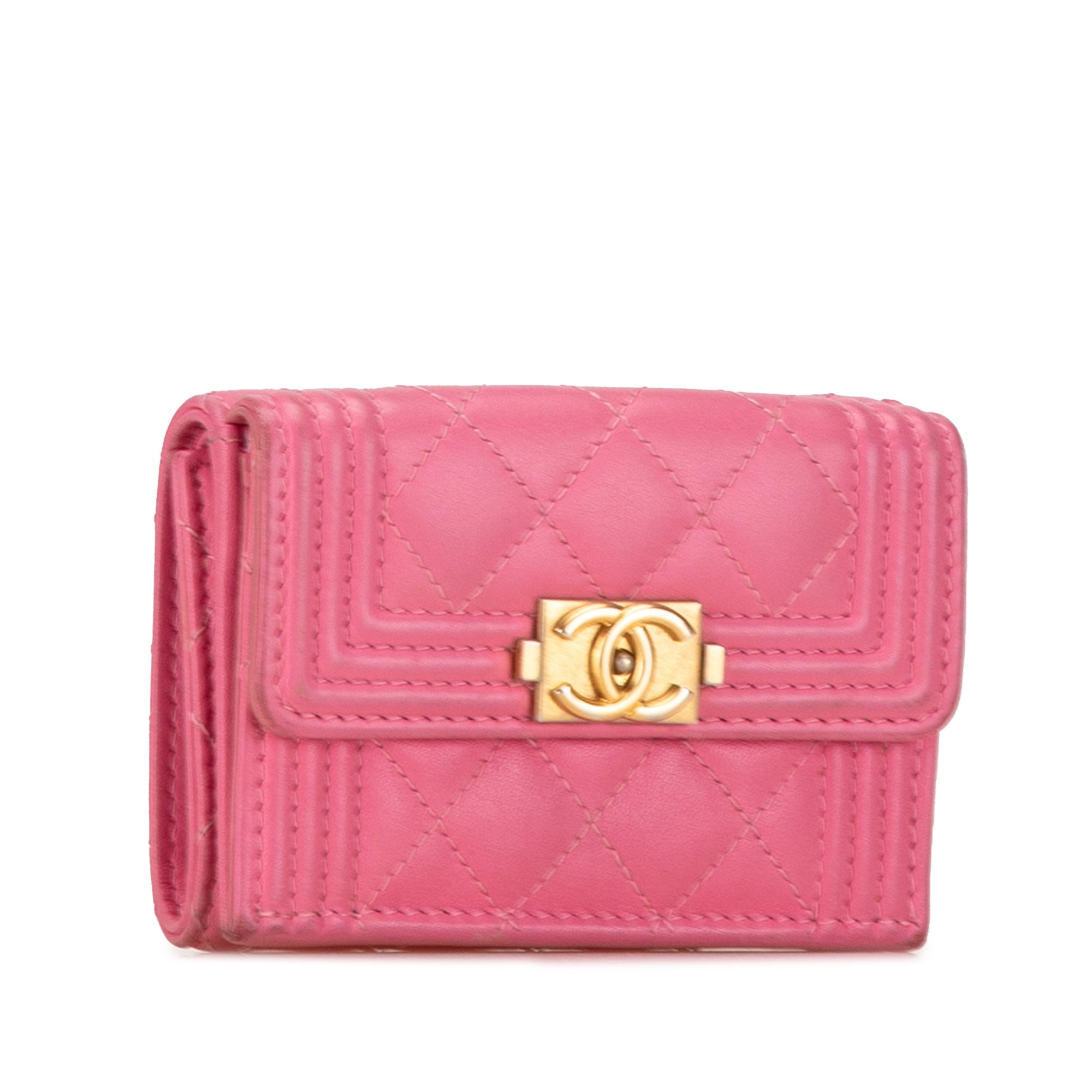 Chanel | Pre-Owned Lambskin Boy Flap Compact Wallet | Pink