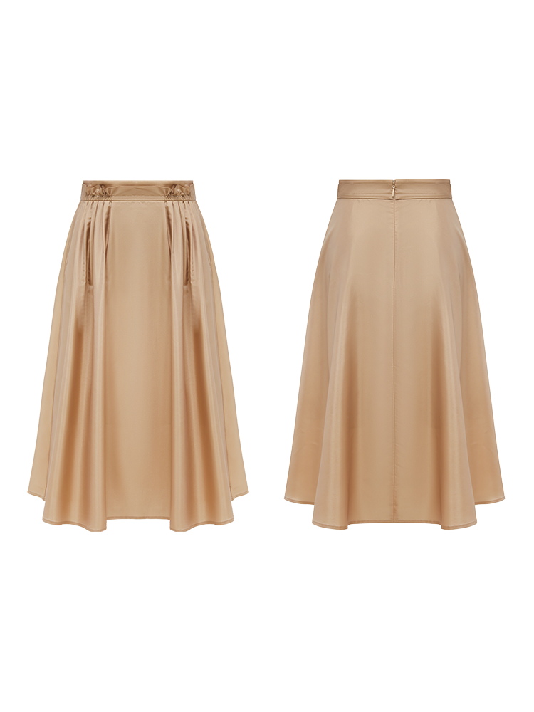 Mulberry Silk Midi Skirt | Khaki