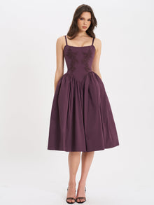 Oakleigh Blackberry Purple Cotton Lace-up Back Midi Dress | Black